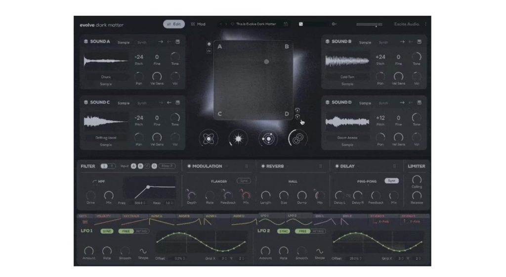 Excite Audio Evolve Dark Matter が4つのレイヤーをダークエレクトロニック制作のための高速ツールへと進化